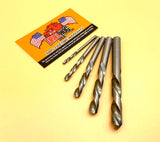 Drill Hog® 5 Pc Left Handed Drill Bit Set Niobium Nb41 with Free Cutting Oil Sample