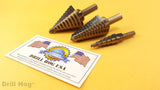 Drill Hog USA Electrician 3/16-1/2, 7/16-1-1/8, 1/4-1-3/8" Step Bit Set 3 Pc M7