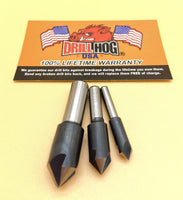 3 Pc Countersink Set 1/4", 3/8", 1/2" Reamer 3 Flute Cobalt 82° Drill Hog USA