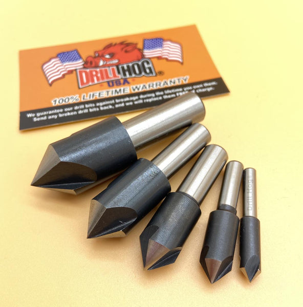 5 Pc Countersink Set 1/4, 3/8, 1/2, 5/8, 3/4 Reamer 3 Flute Cobalt Drill Hog USA