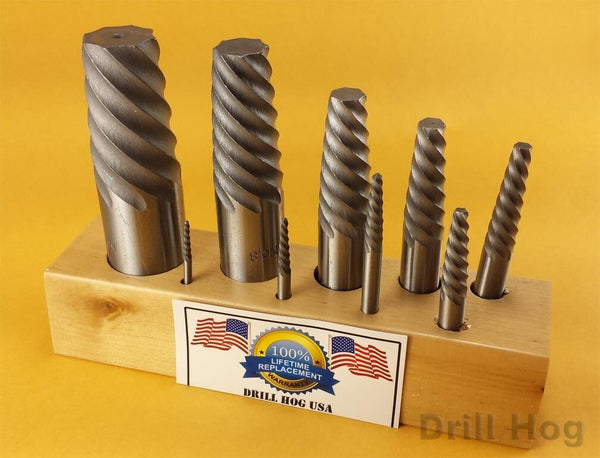 Drill Hog USA Spiral Easy Outs Set Round Screw Extractor Lifetime Warranty 9 Pc
